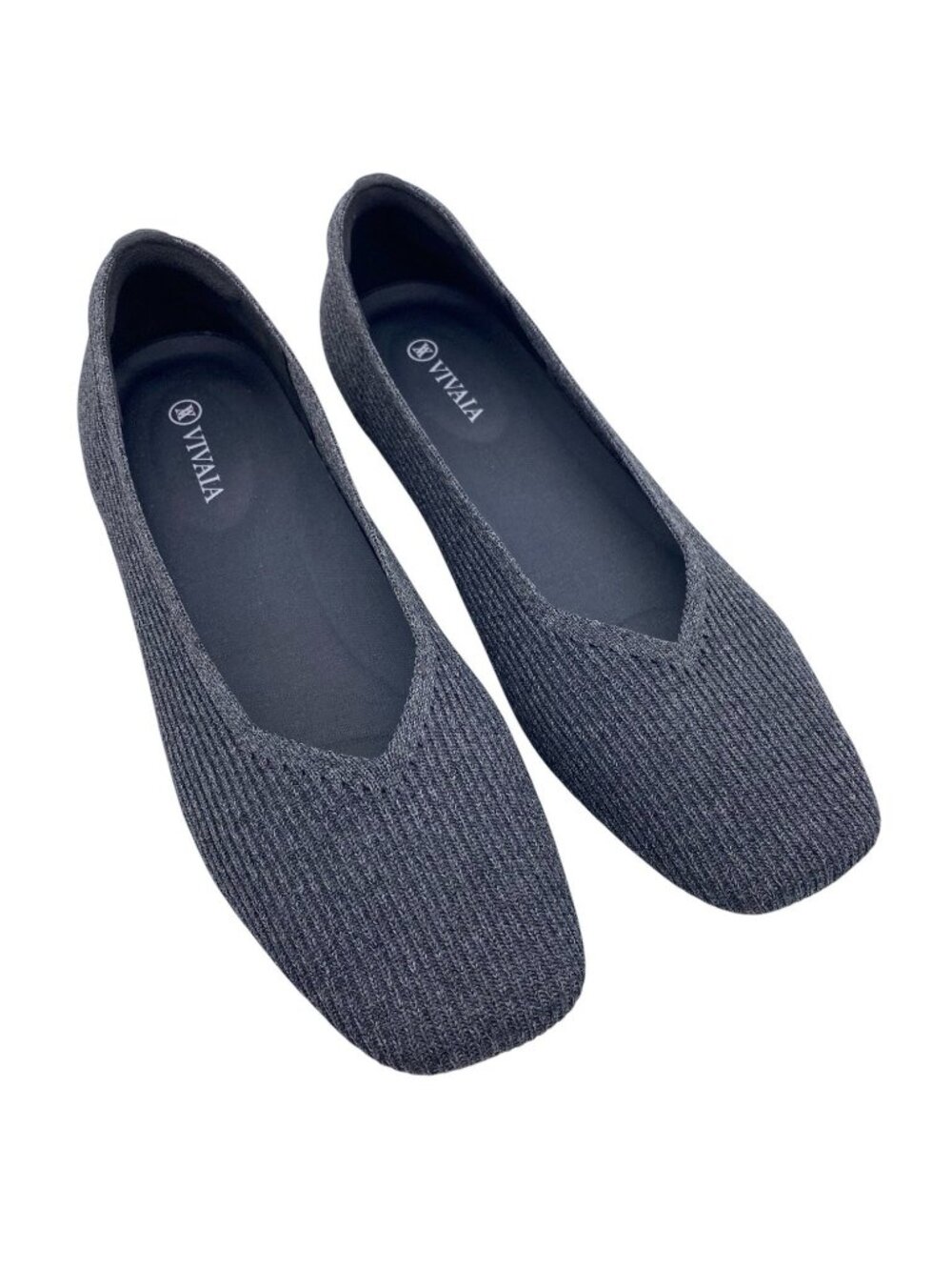 VIVAIA Margot Square-Toe V-Cut Flats Women 41 US 9.5 Knitted Shoes Gray Ballet